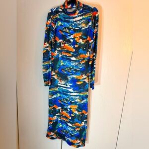 Colorful long sleeve bodycon Midi Dress